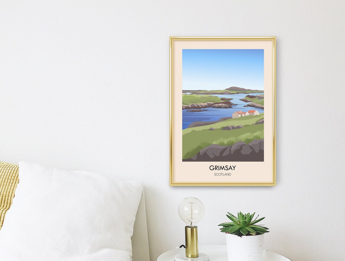 Grimsay Scotland Croft Houses Rocky Shoreline Minimalist Travel Poster - Image 3