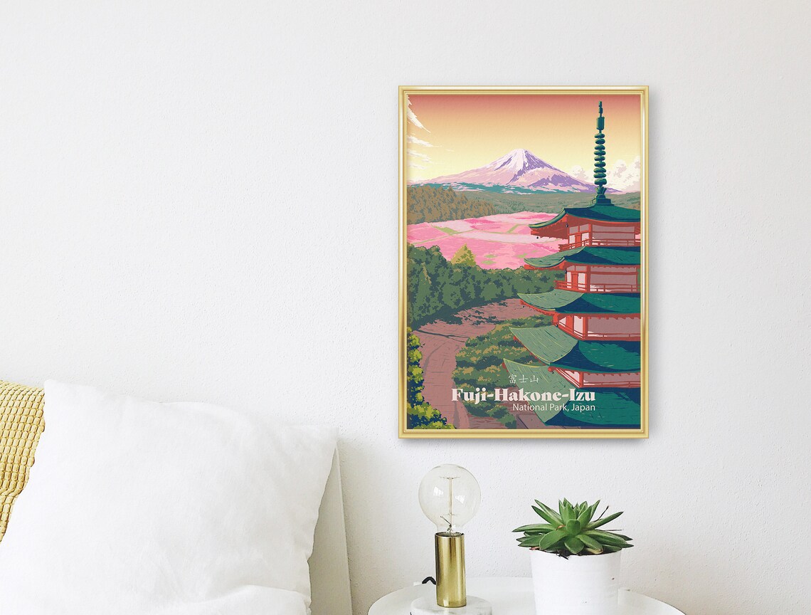 Fuji Hakone Izu National Park Japan Mount Fuji Pagoda Travel Poster - Image 3