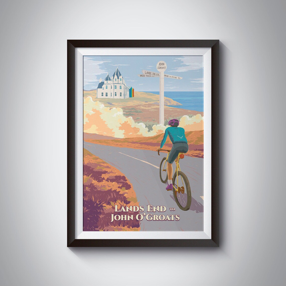 Lands End to John O'Groats Cycling Poster, Travel Poster