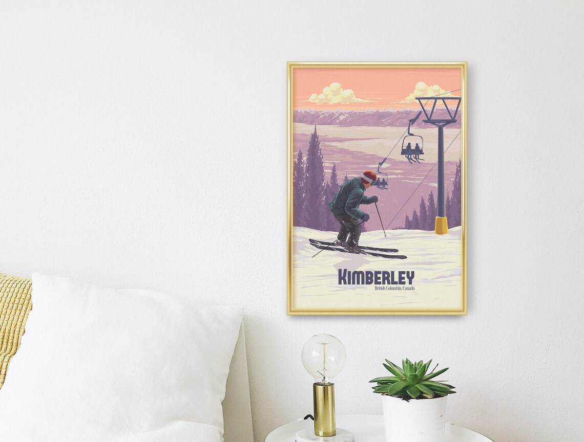 Kimberley British Columbia Sunset Ski Chairlift Vintage Travel Poster - Image 3