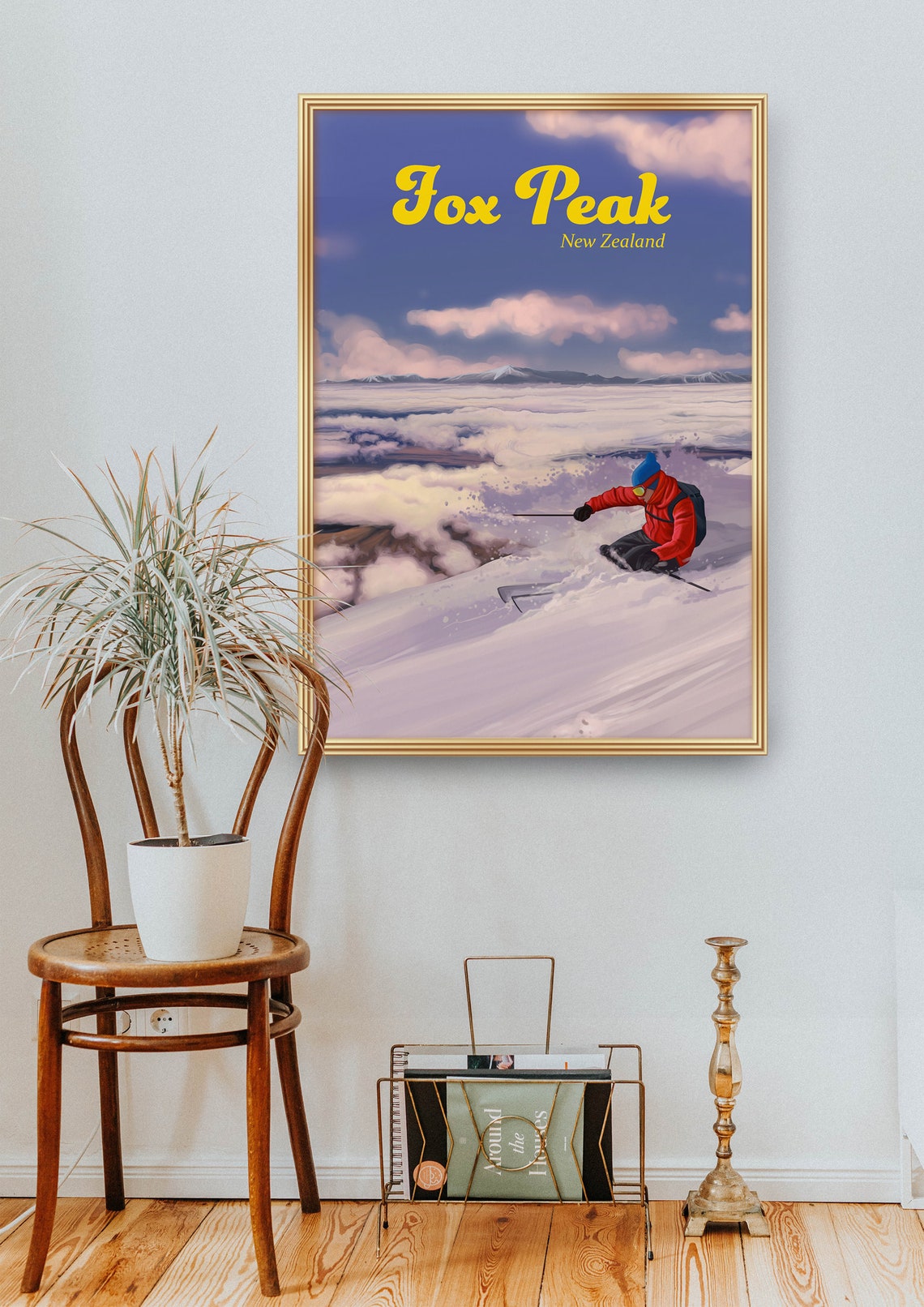 Fox Peak New Zealand Powder Skier Above the Clouds Alpine Poster - Image 2