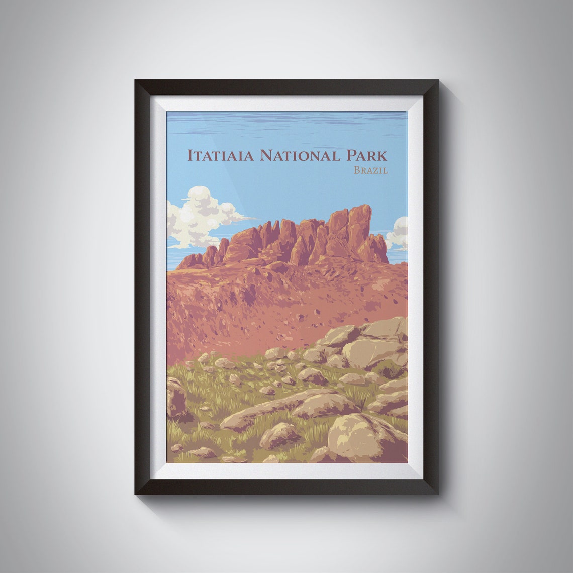 Itatiaia National Park Brazil Rocky Peak Travel Illustration Poster