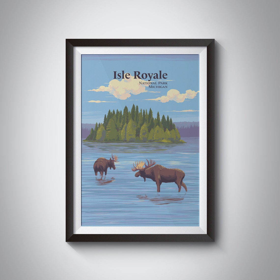 Isle Royale National Park Poster Michigan Usa Travel Print Lake Superior Great Lakes See America Moose Artwork Vintage Wpa Poster Art
