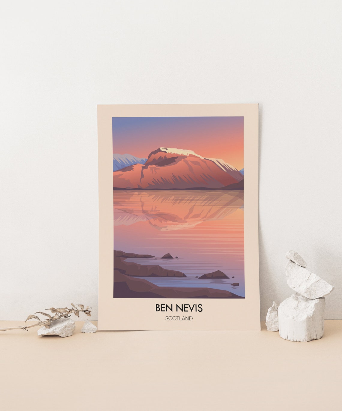 Ben Nevis Summit Mirrored In Loch At Sunset Scotland Travel Poster - Image 3