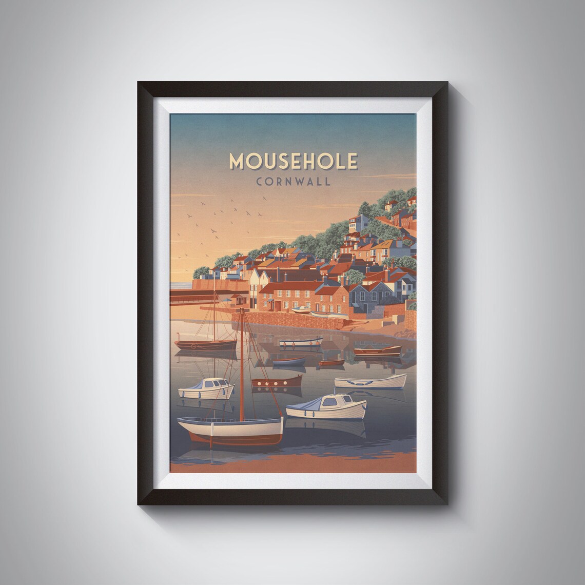 Mousehole Travel Poster, Cornwall Coastal Village