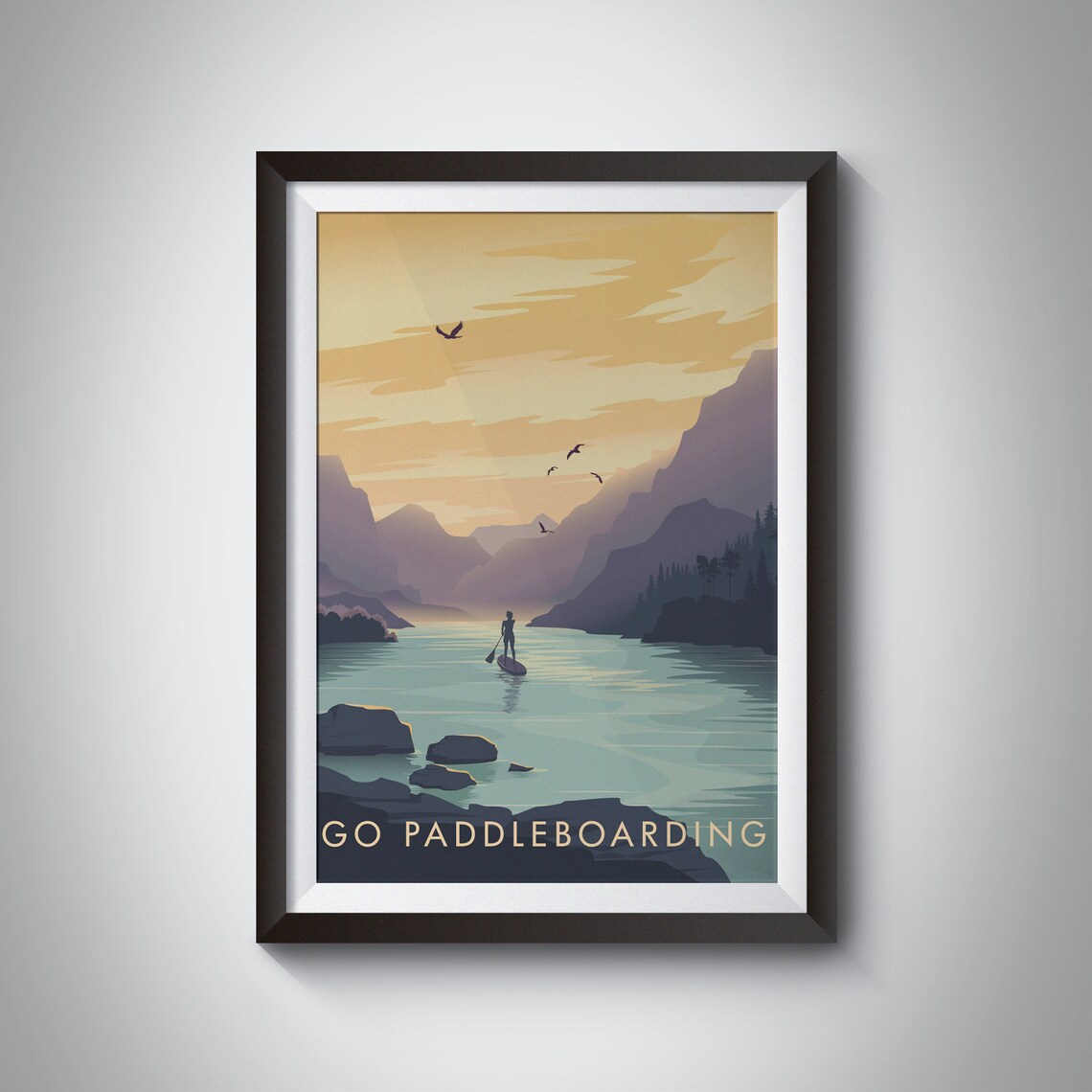Go Paddle Boarding Travel Poster, Outdoor Adventure
