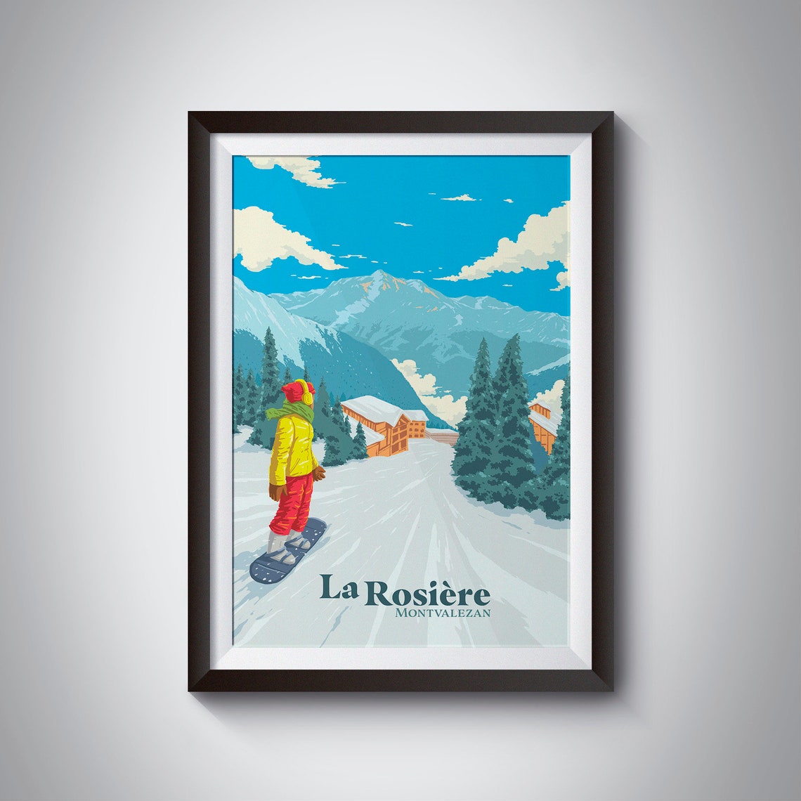 La Rosière Montvalezan French Alps Snowboarding Village Poster
