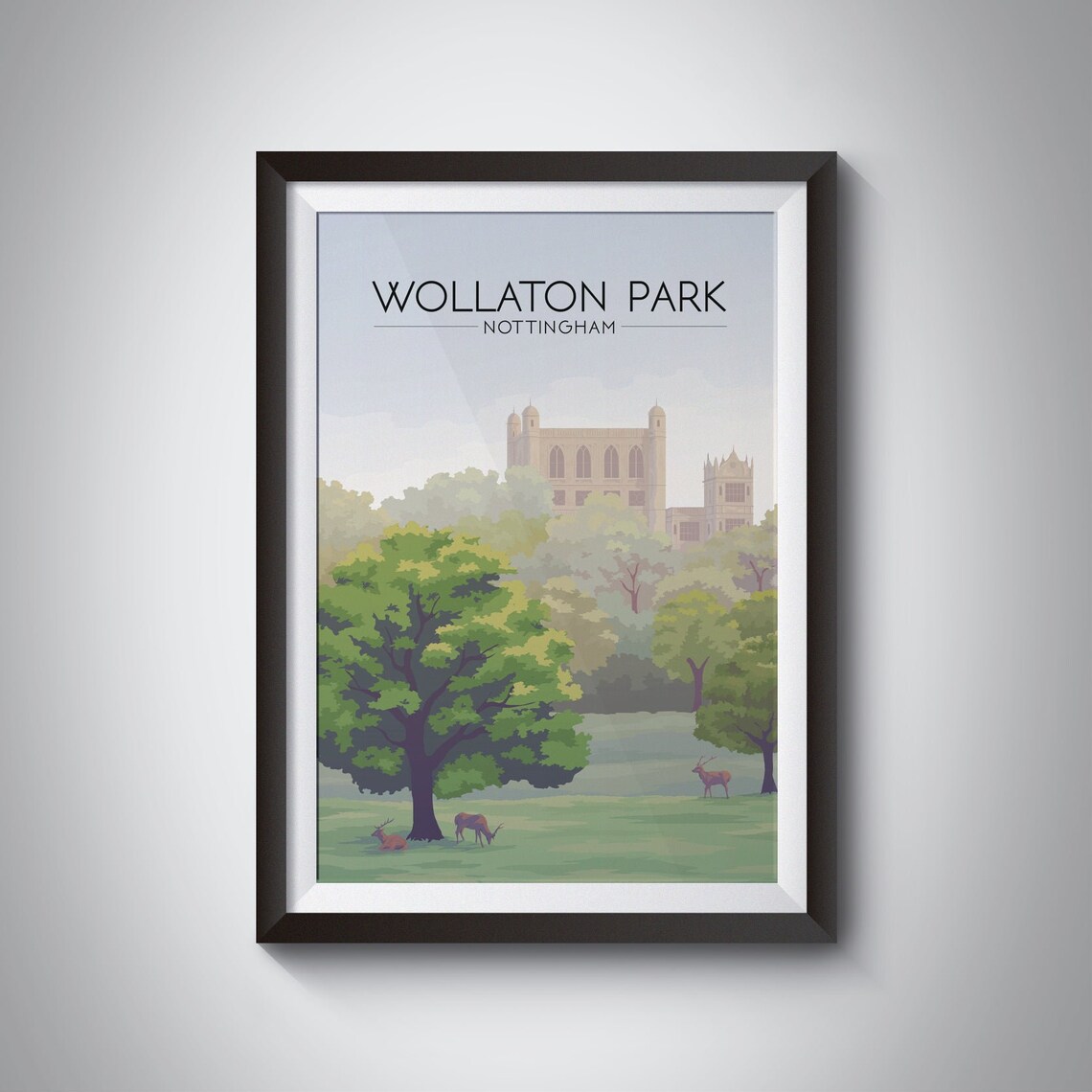 Wollaton Park Nottingham Deer Grazing Under Great Oak Poster