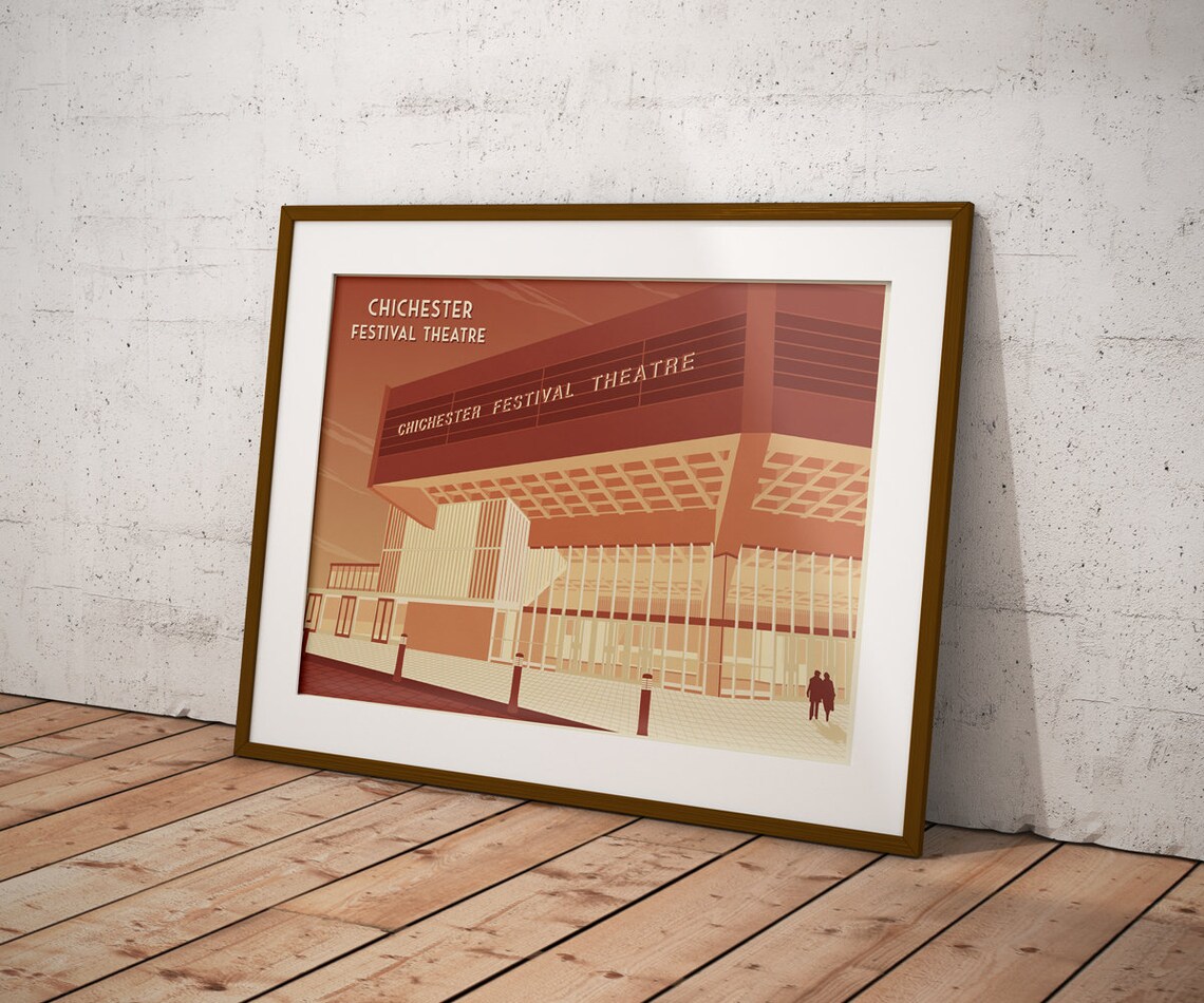 Chichester Festival Theatre Building Art Deco Retro Style Travel Poster - Image 3