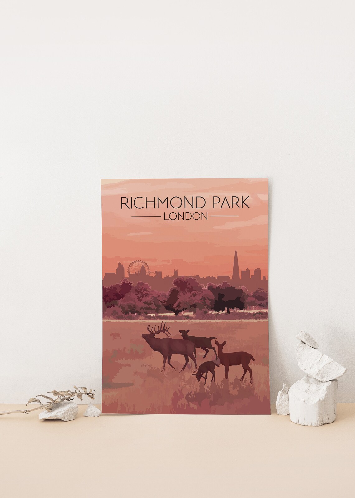Richmond Park Retro Vintage Skyline Travel Poster - Image 4