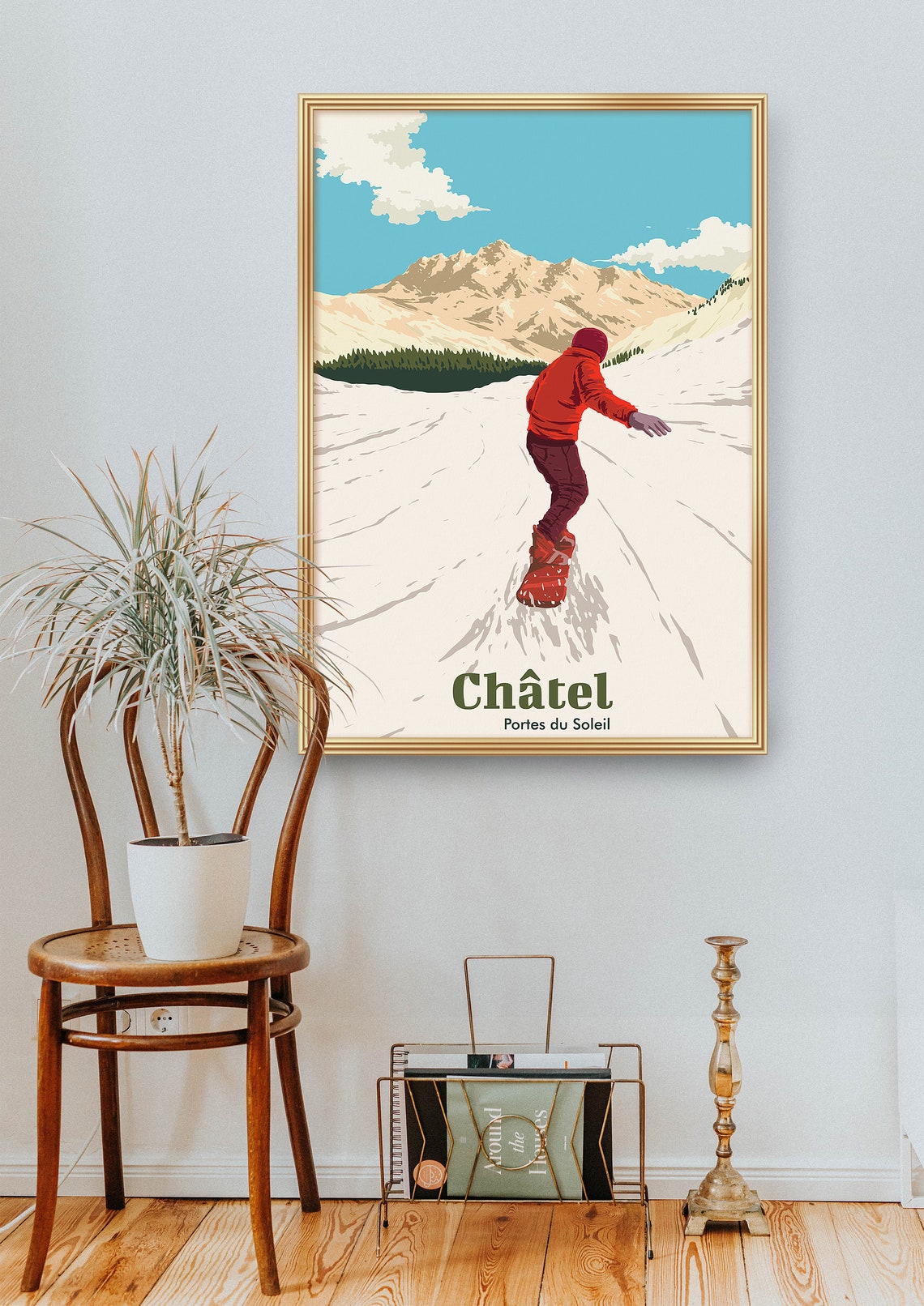 Châtel Portes du Soleil French Alps Snowboarder Jump Travel Poster - Image 2