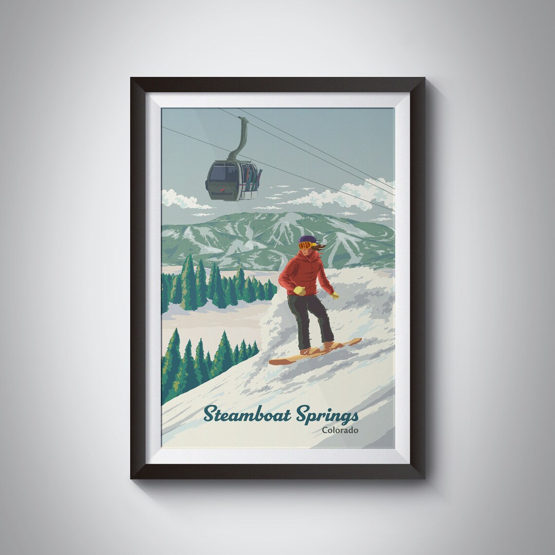 Steamboat Springs Snowboarding Travel Poster, Colorado