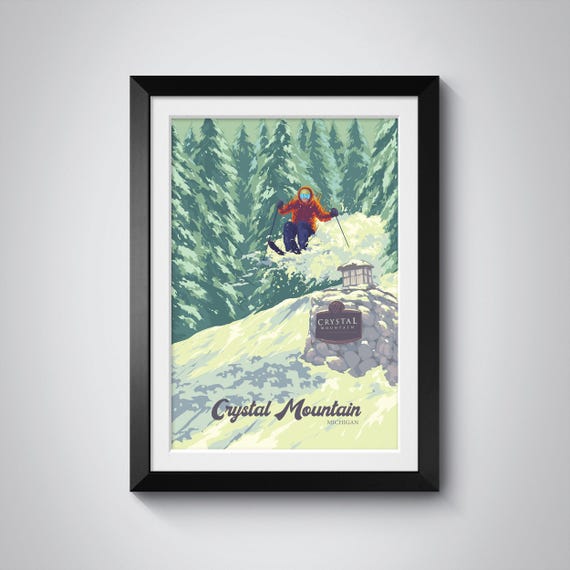Crystal Mountain Michigan Poster Crystal Mountain Ski Print Michigan Wall Art Usa Travel Poster Vintage Ski Print Ski Decor Snowboard