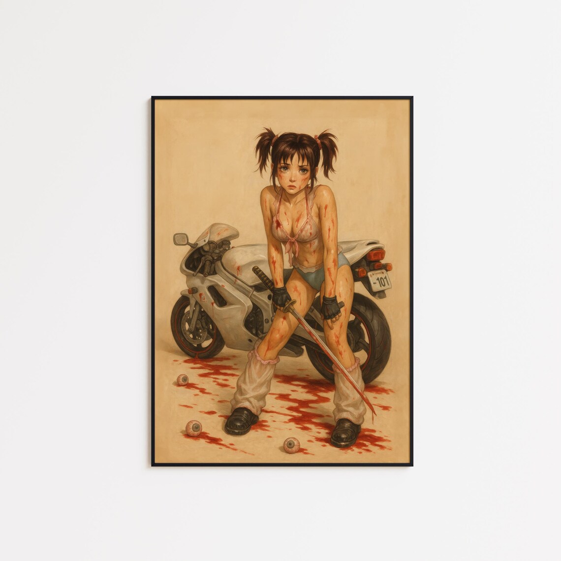 Bloody Biker Girl Anime Warrior Femme Art Print