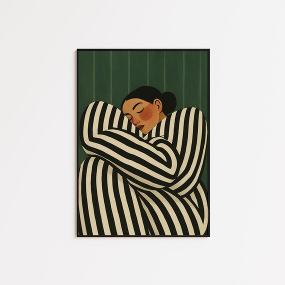 Wrapped In Stripes Self Love Feminine Modern Green Art Poster