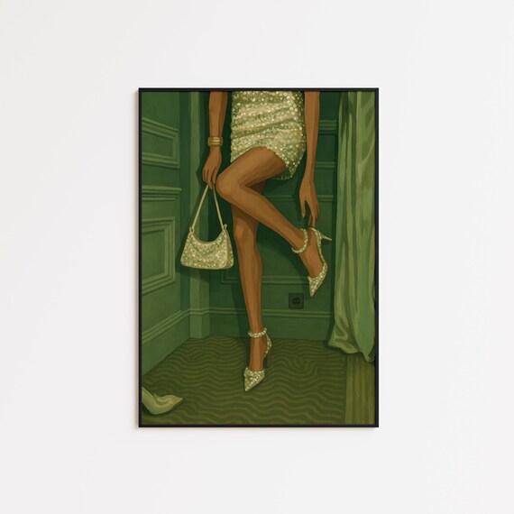 Glam Legs Pearls Poster Fashioninspired Feminine Wall Art In Luxe Green Tones