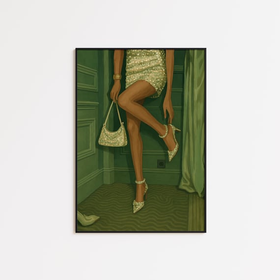Glam Legs Pearls Sparkly Dress Vintage Fashion Illustration Poster