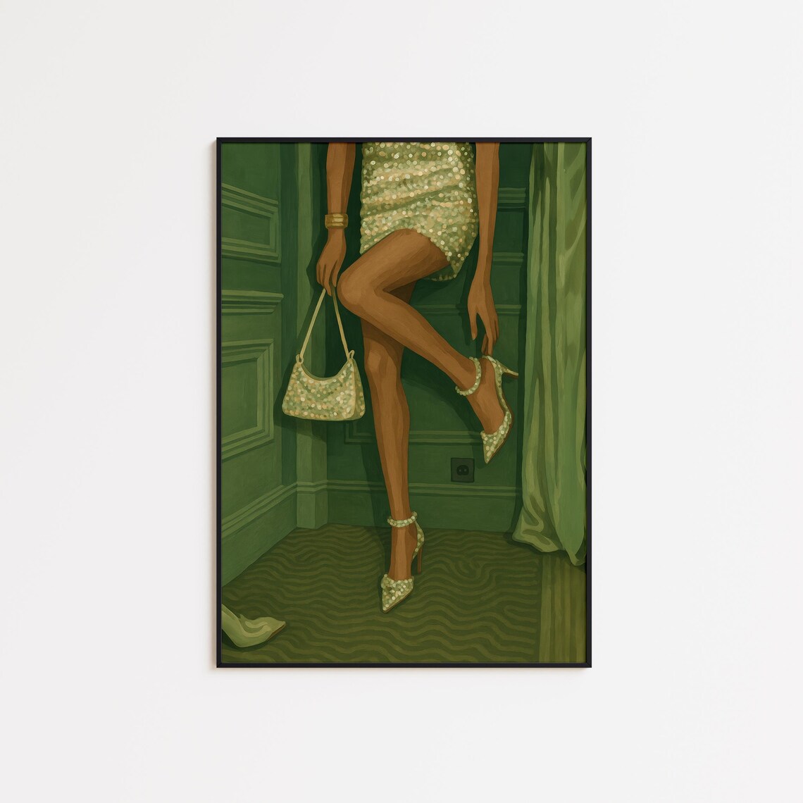 Glam Legs Pearls Sparkly Dress Vintage Fashion Illustration Poster