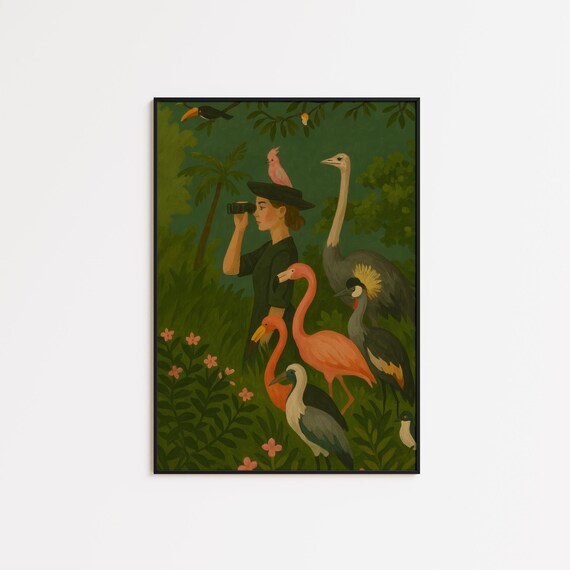 Birdwatching In Paradise Tropical Nature Art Print