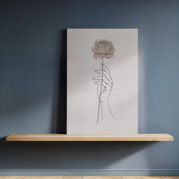Hand Holding Flower Line Art Minimalist Black Ink Sketch Poster