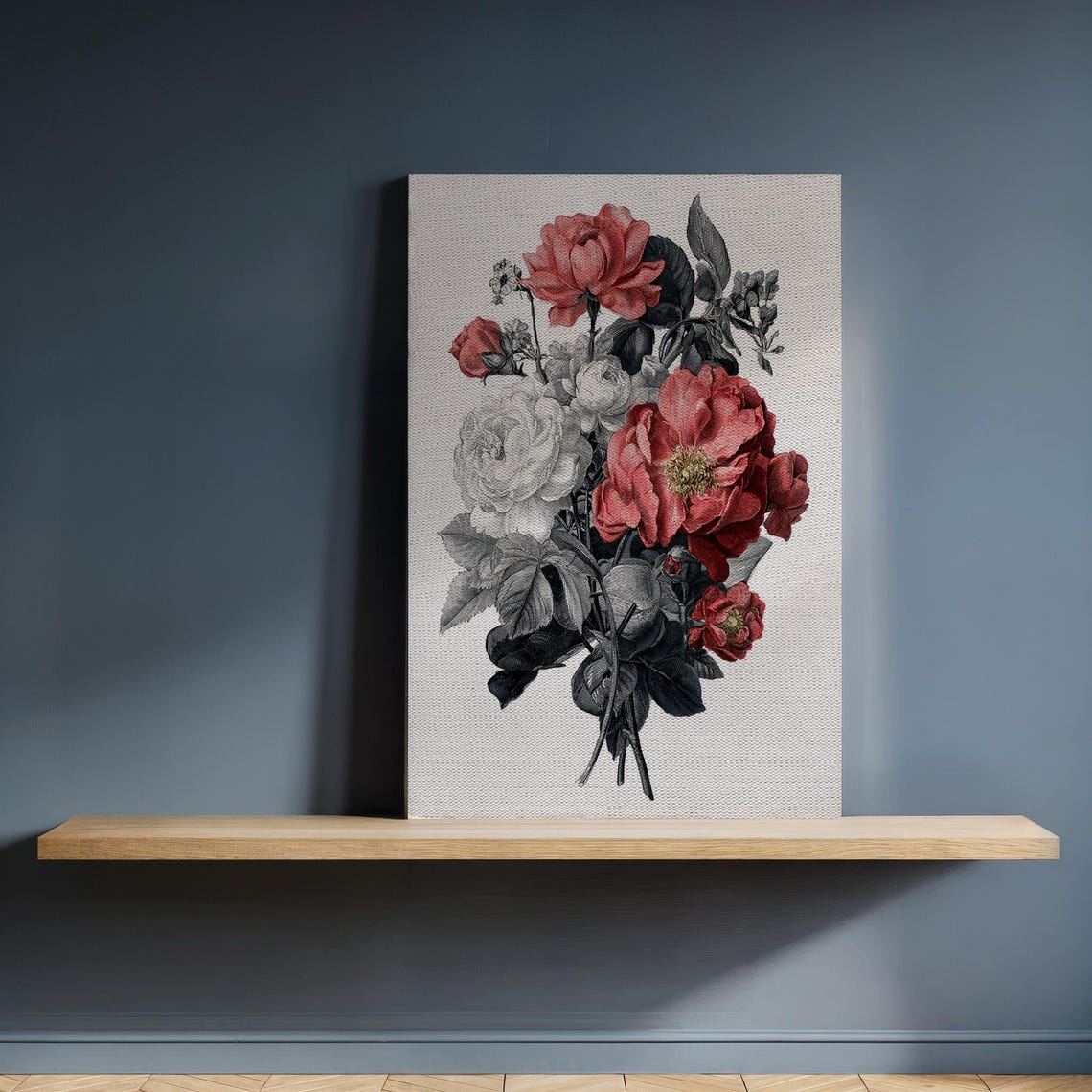 Vintage Botanical Rose Bouquet Red White Flower Realistic Art Poster