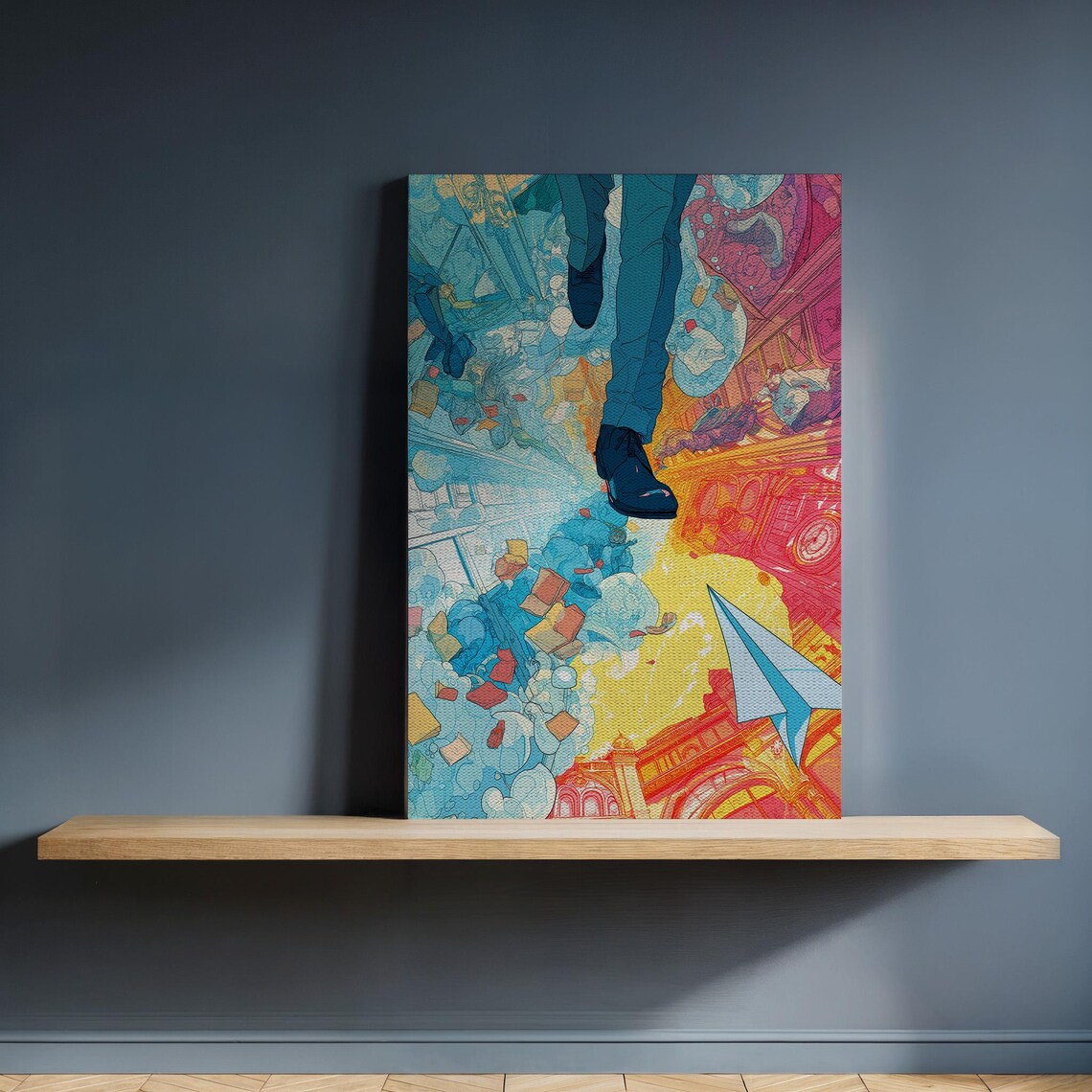 Psychedelic City Man With Paper Plane Explosion Art Print