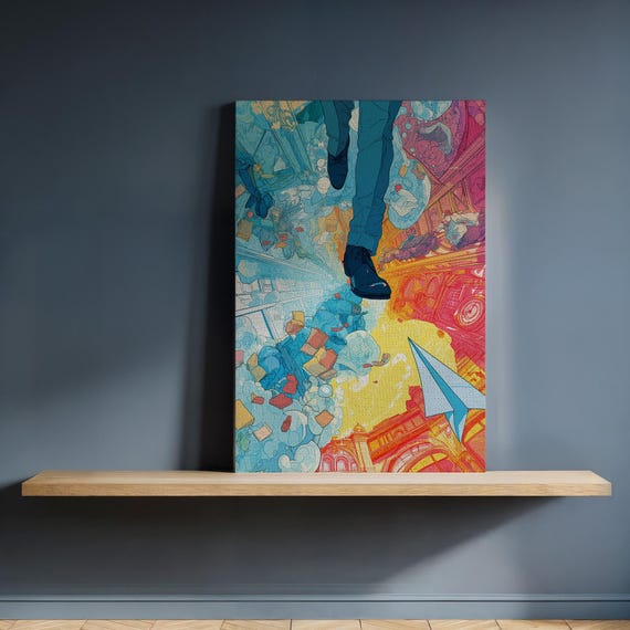Psychedelic City Man With Paper Plane Explosion Art Print