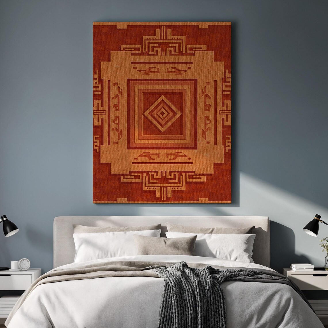 Terracotta Tribal Geometric Art Print, Rustic Southwest