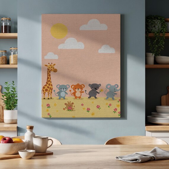 Giraffe And Friends Pastel Nursery Animal Canvas Kids Art Poster