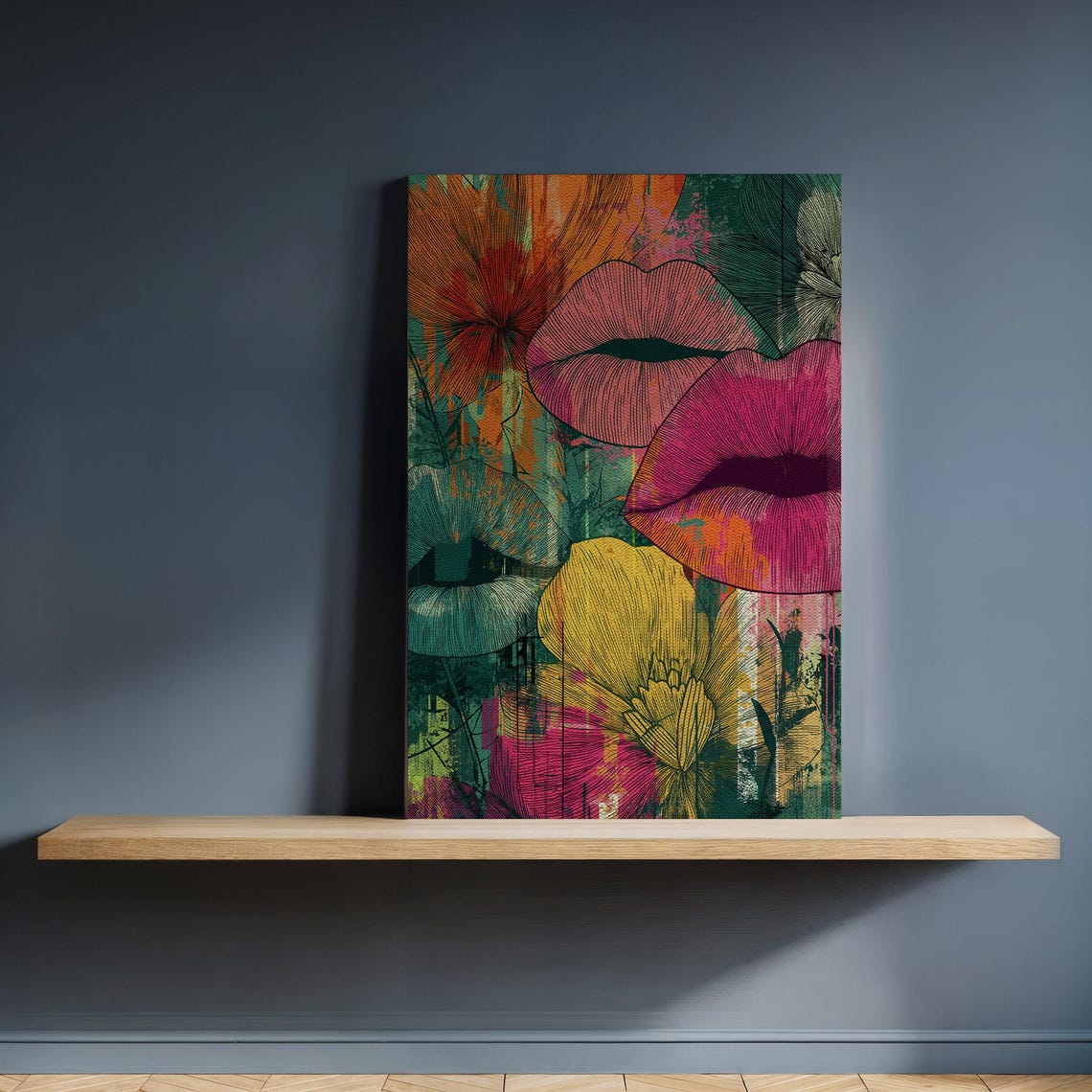 Bold Floral Lips Pop Art Colorful Modern Canvas Statement Poster