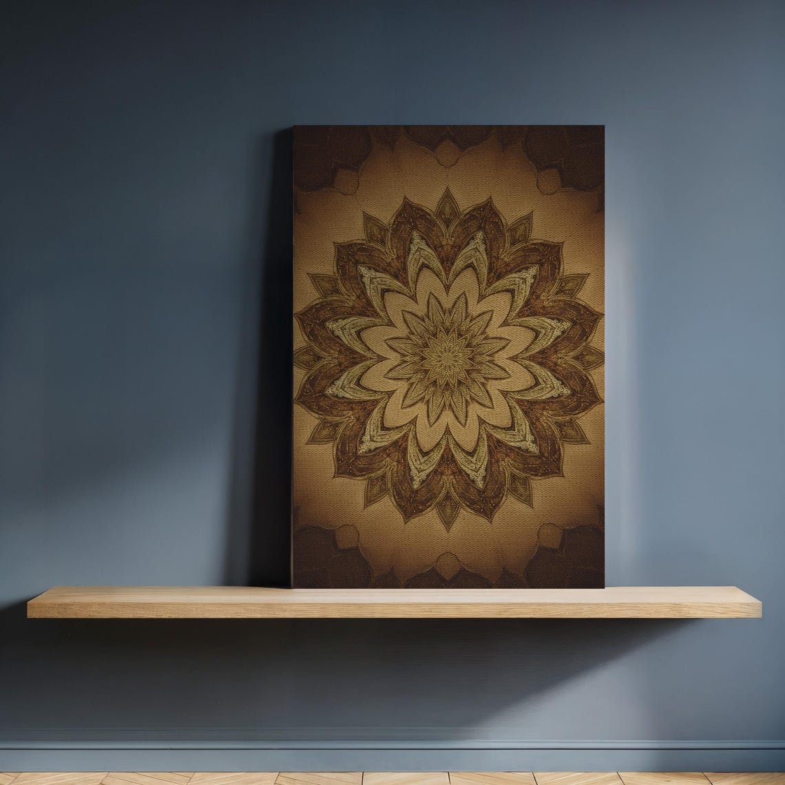 Framed Mandala Canvas Wall Art In Brown Tones Boho Geometric Kitchen Decor Intricate Zen Floral Print For Relaxed Modern Rustic Spaces