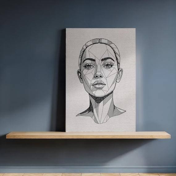 Modern Geometric Female Portrait Polygon Line Art Wall Print