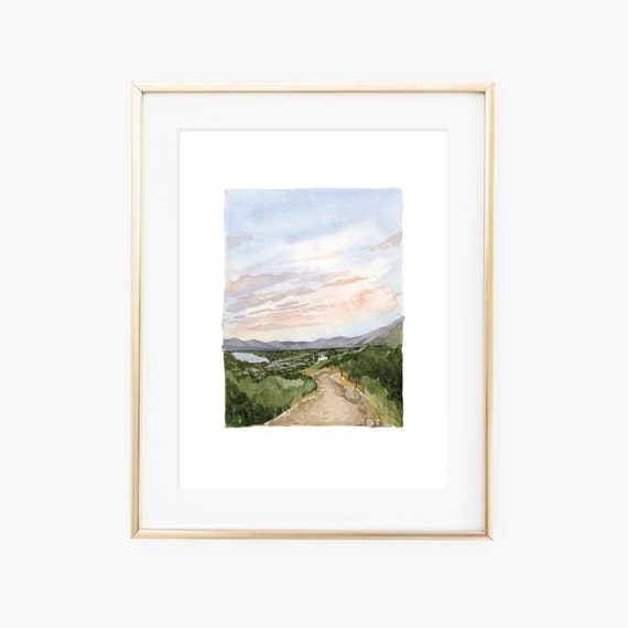 Utah Valley Watercolor Landscape, Sunrise Mountain Print