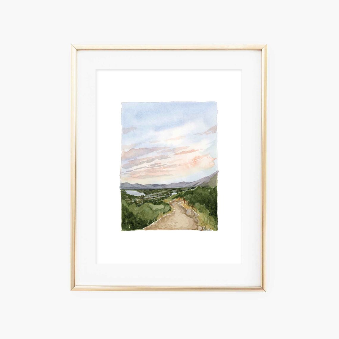 Utah Valley Watercolor Landscape, Sunrise Mountain Print