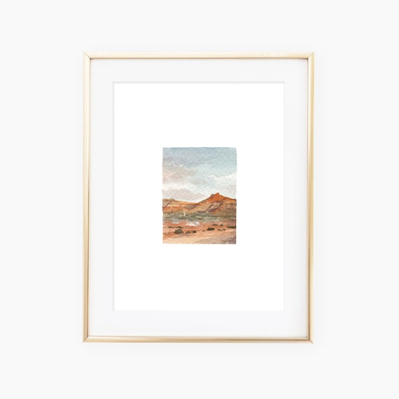 Orange Desert Watercolor Landscape Art Print