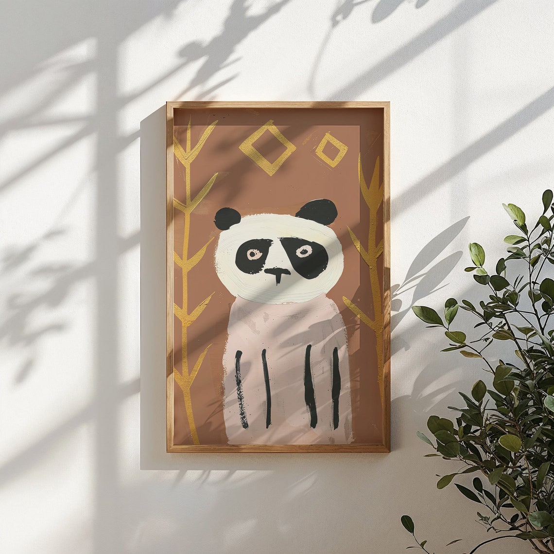 Abstract Panda Gold Bamboo Terracotta Background Modern Nursery Poster - Image 4