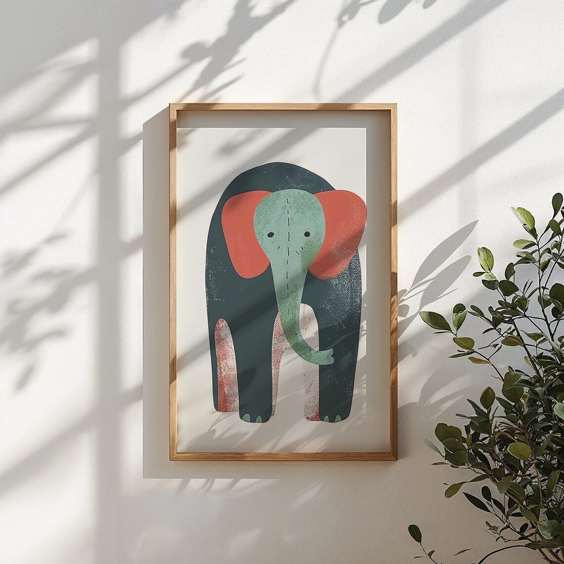 Minimalist Baby Elephant Teal Coral Ears Cute Nursery Wall Art Poster - Image 4