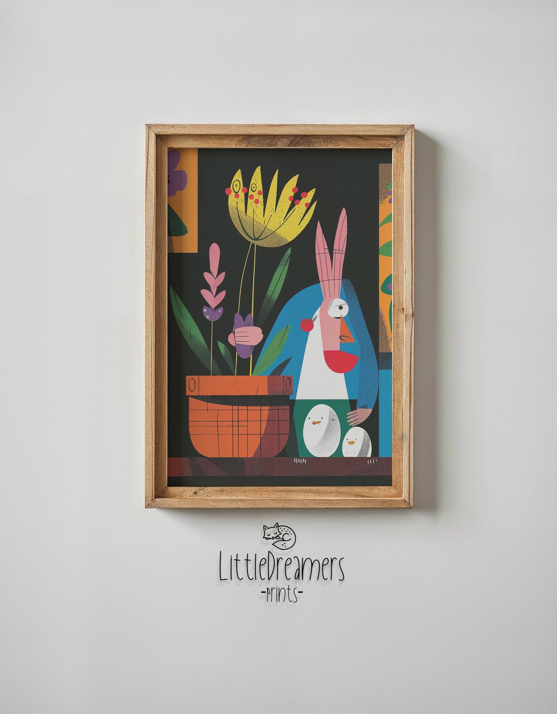Abstract Easter Bunny Chicks Flower Pot Bold Pop Art Nursery Poster - Image 5
