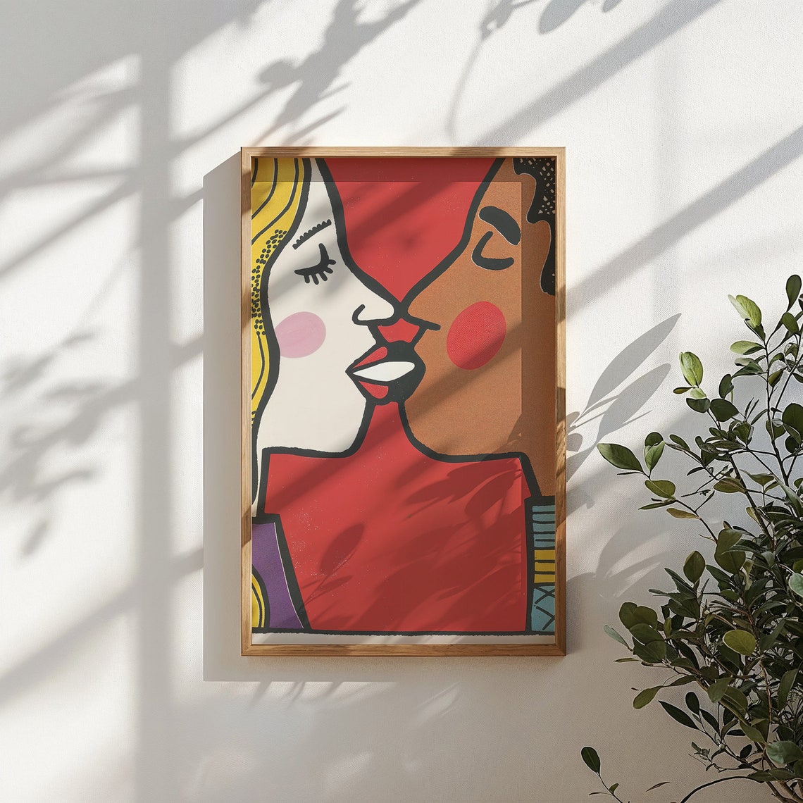 Abstract Couple Kiss Bold Pop Art Love Portrait Red Modern Wall Poster - Image 4