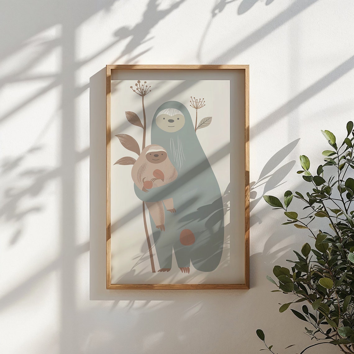 Mother And Baby Sloth Minimalist Neutral Tones Nursery Wall Art Poster - Image 5