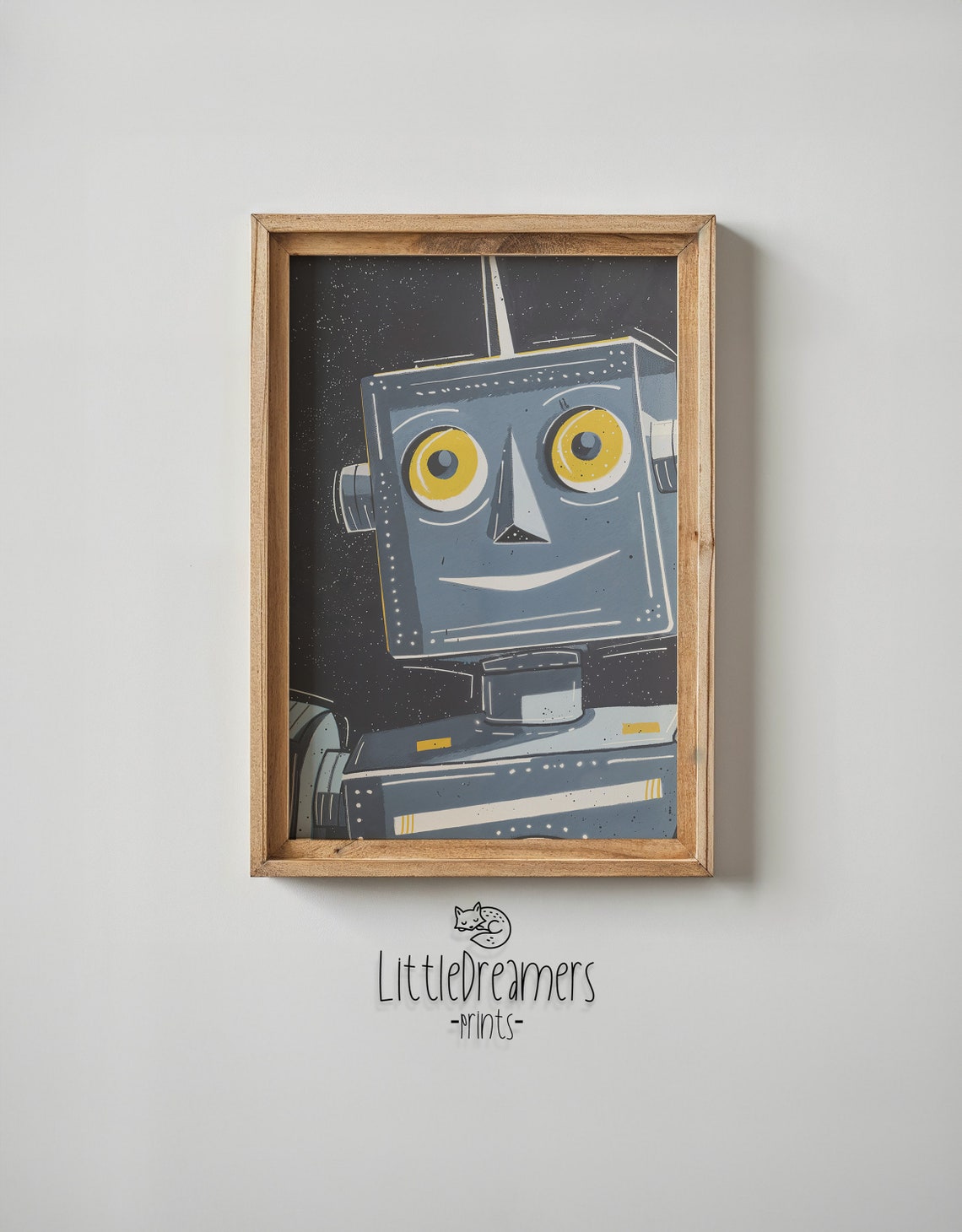 Smiling Blue Robot Starry Night Kids Space Room Wall Art Poster - Image 6