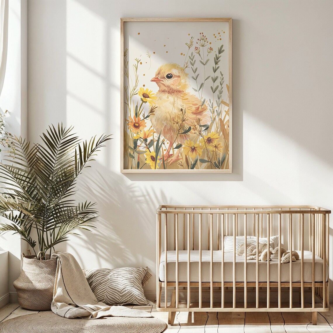 Fluffy Baby Chick With Yellow Wildflowers Spring Watercolor Art Print - Image 4