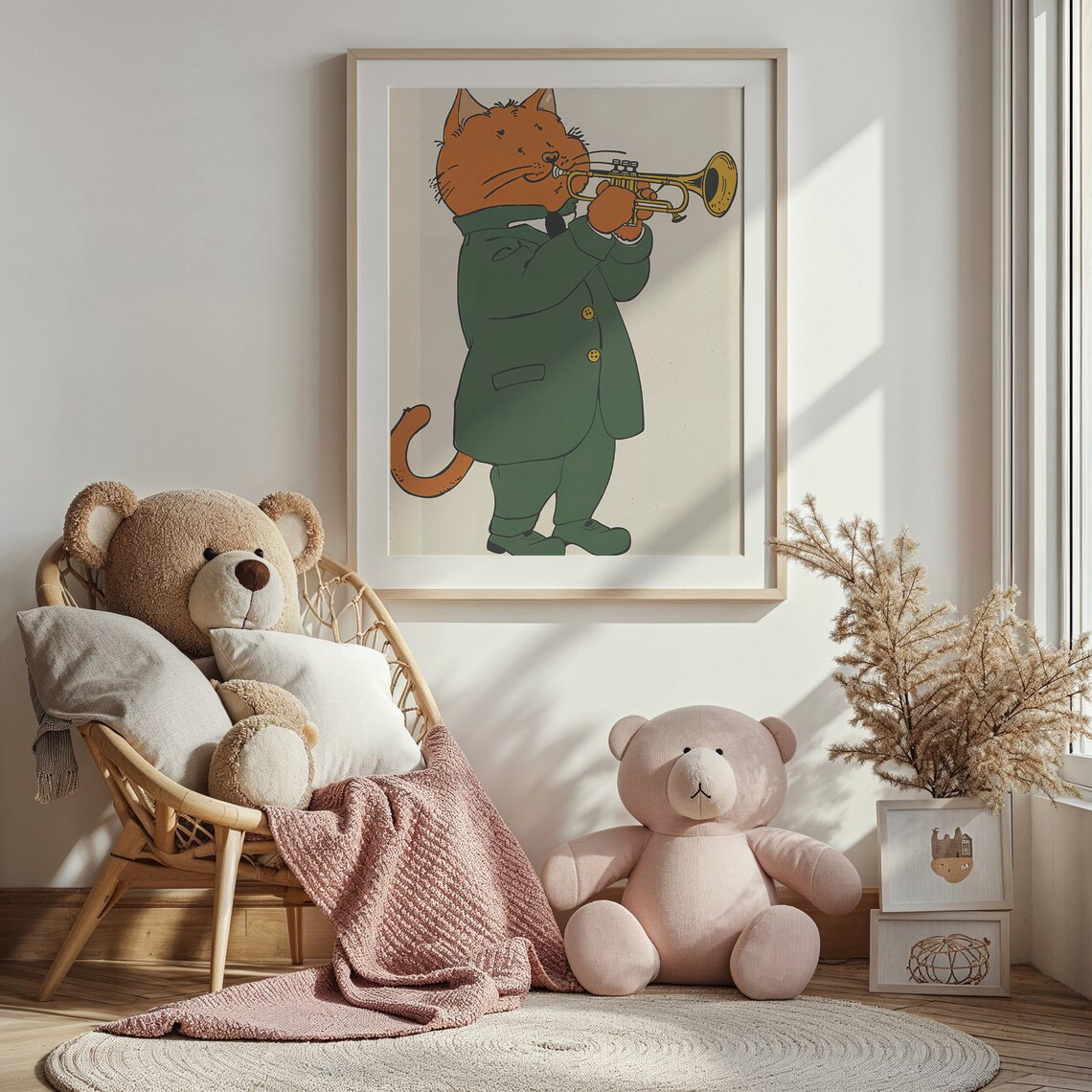 Cat Playing Gold Trumpet Green Suit Kids Music Room Wall Poster - Image 4