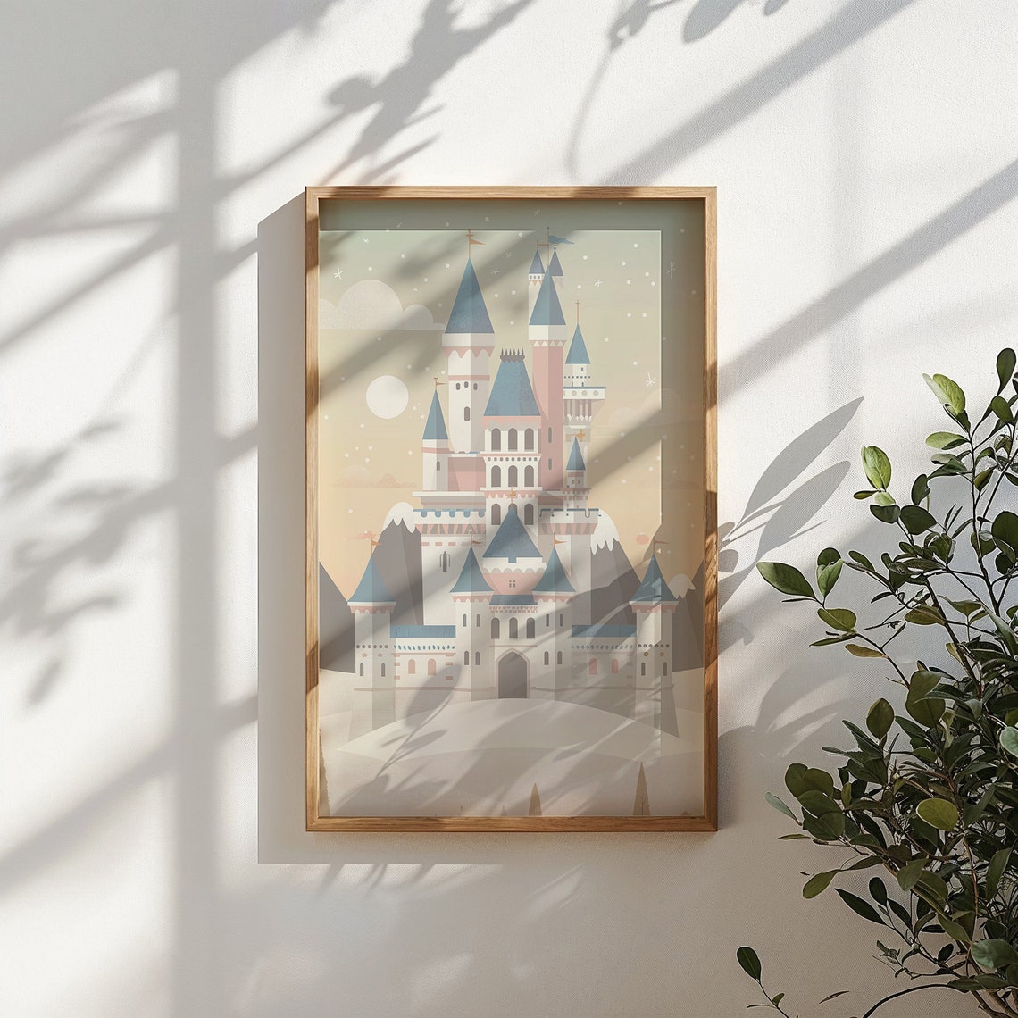 Snowy Pastel Fairytale Castle On Hill Blue Spires Princess Poster - Image 3