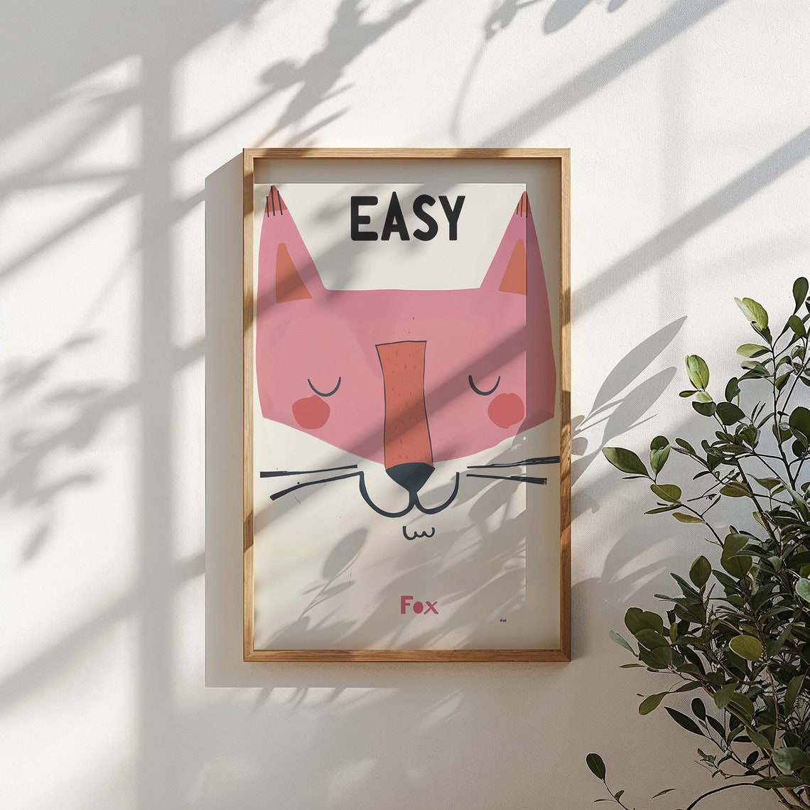 Sleepy Pink Fox Face Easy Style Kids Room Animal Wall Art Poster - Image 6
