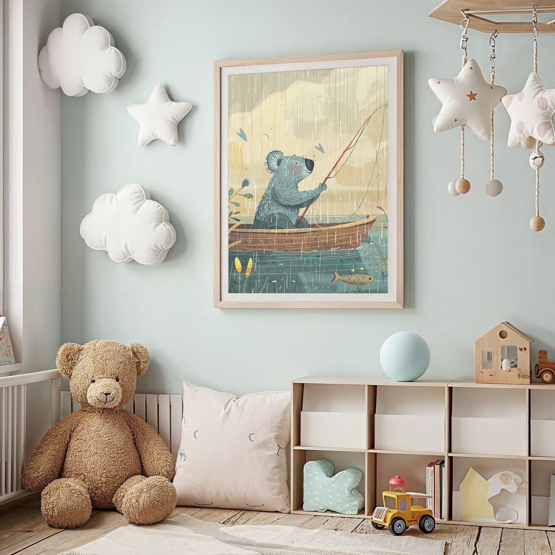 Koala Fishing From Boat Vintage Lake Illustration Kids Wall Art Poster - Image 2