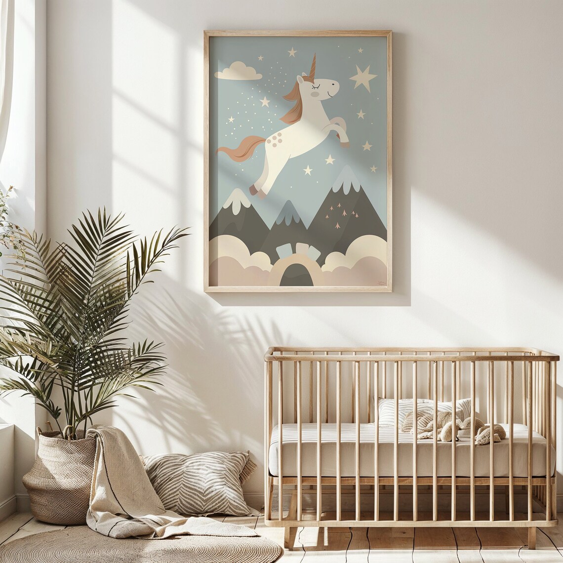 Unicorn Nursery Art Print, Mountain Fantasy Scene