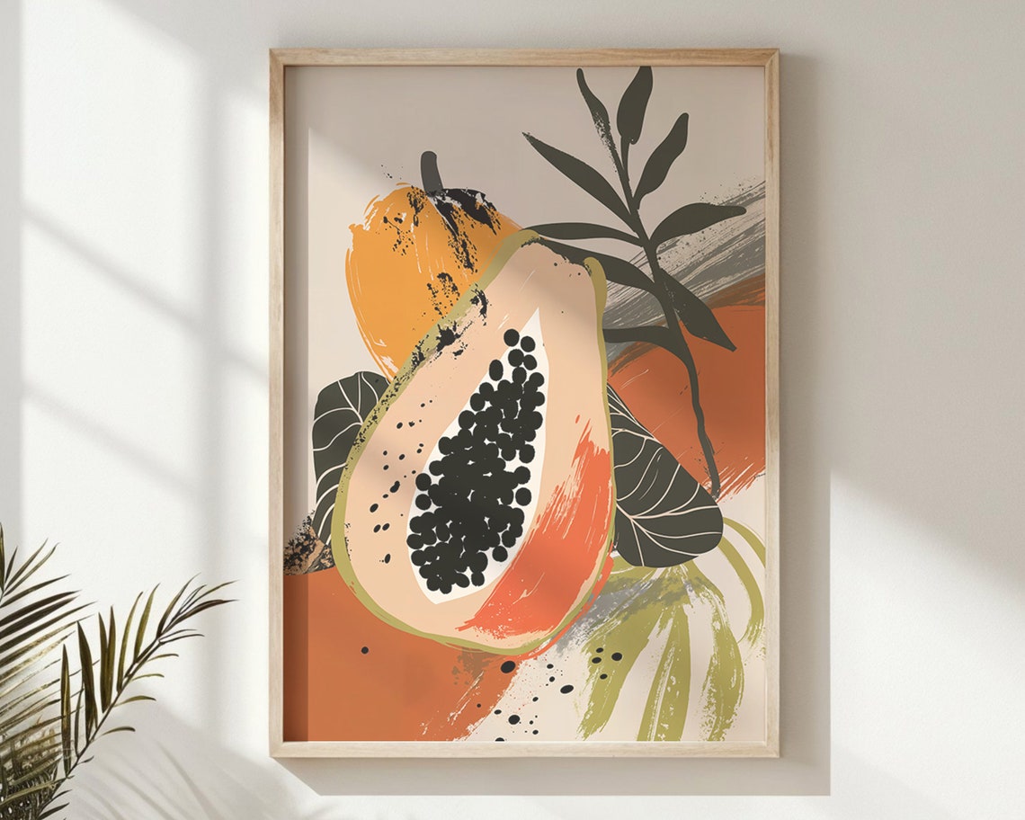 Papaya Half Close Up Tropical Leaves Burnt Orange Modern Art Print - Image 6