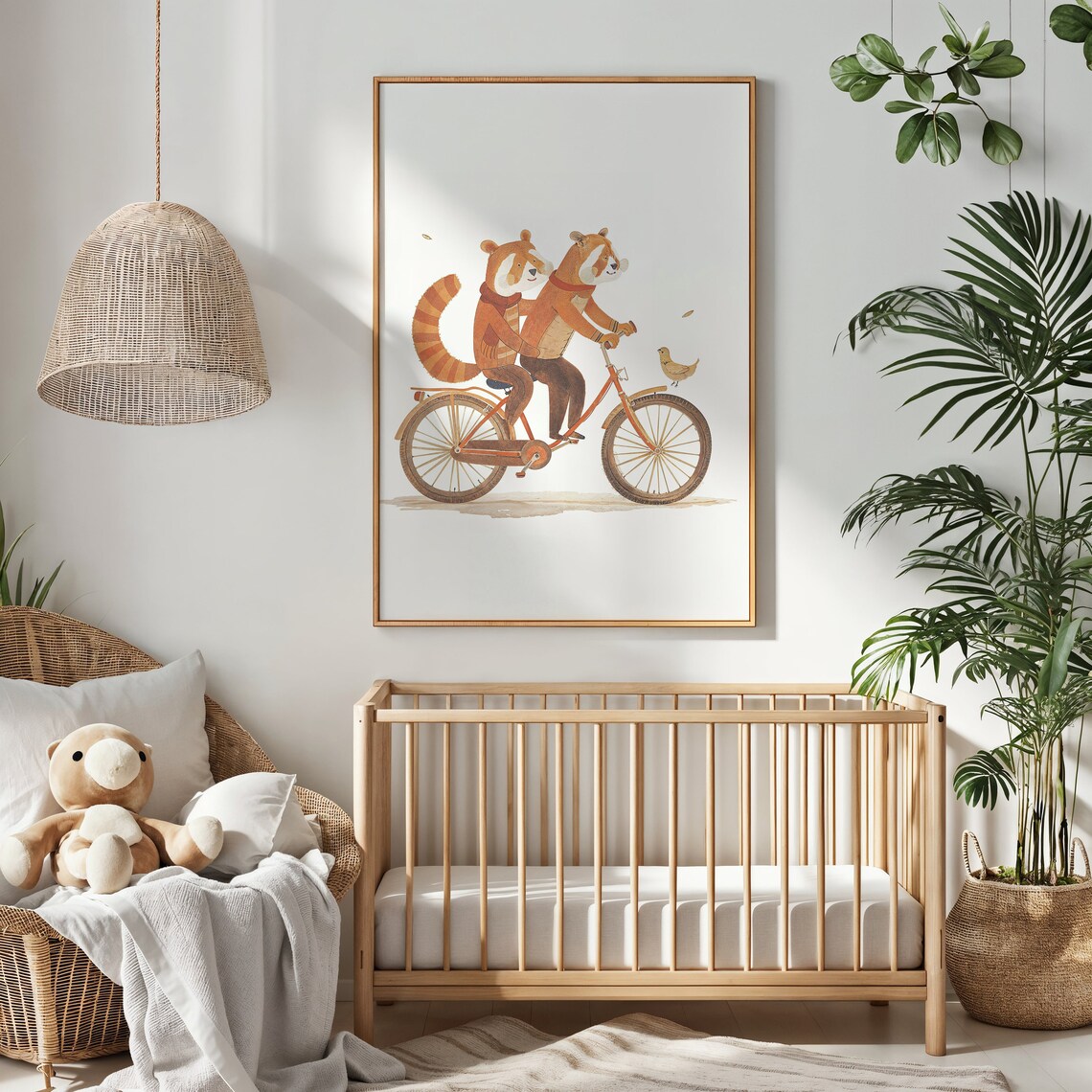 Two Red Pandas Riding Tandem Bike Watercolor Nursery Kids Room Poster - Image 4