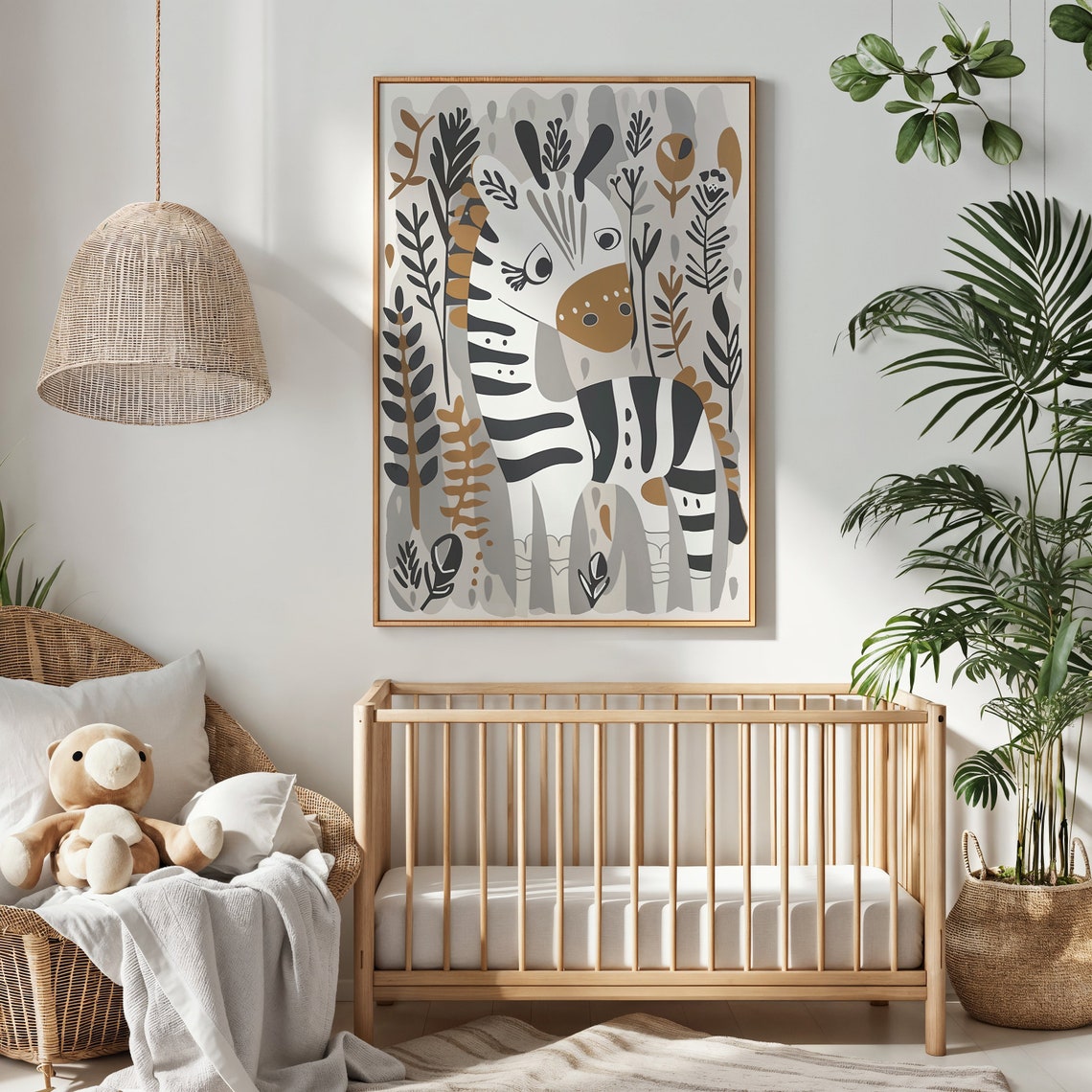 Zebra Safari Nursery Poster Neutral Tones Botanical Jungle Kids Print - Image 3